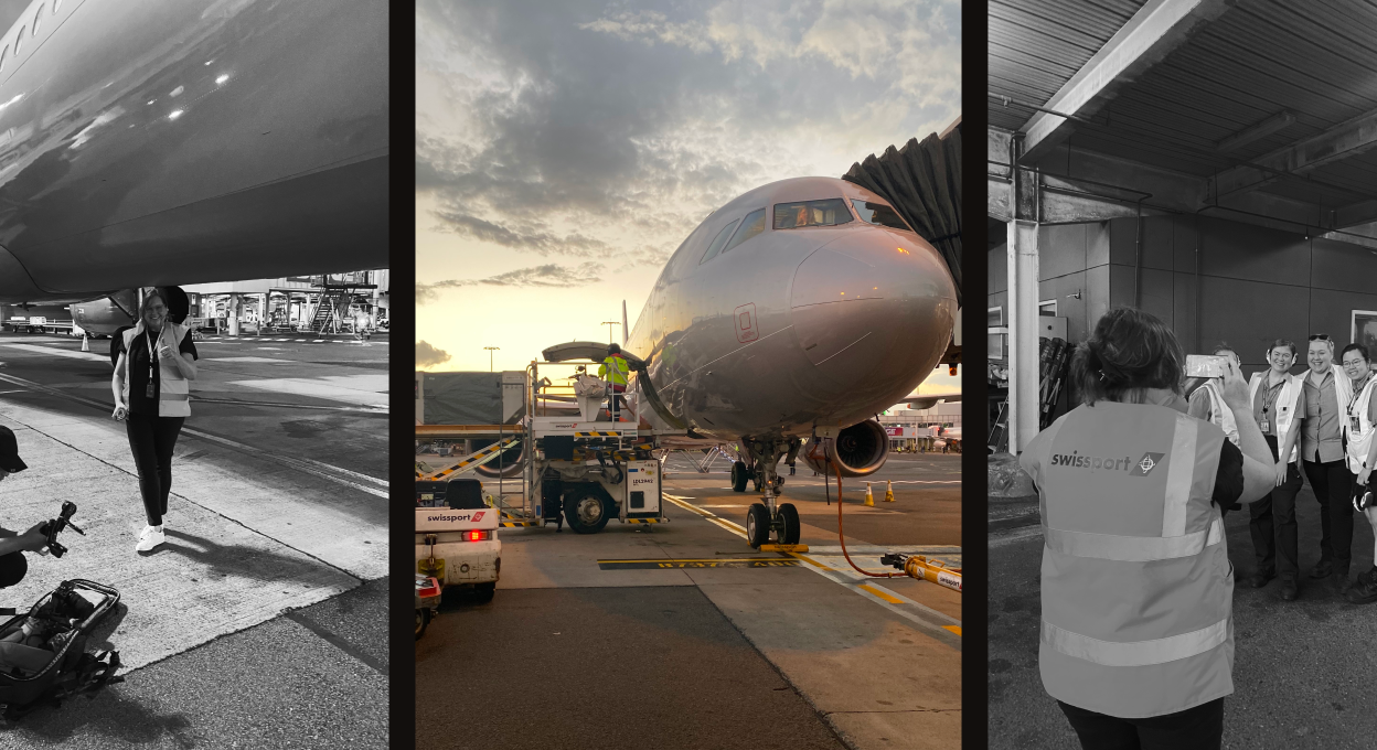 A plane is being serviced at an airport.