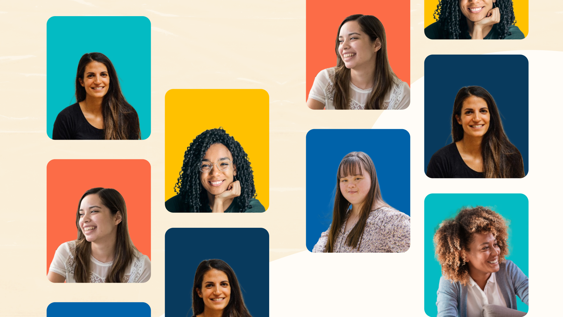 Diverse group of smiling women.